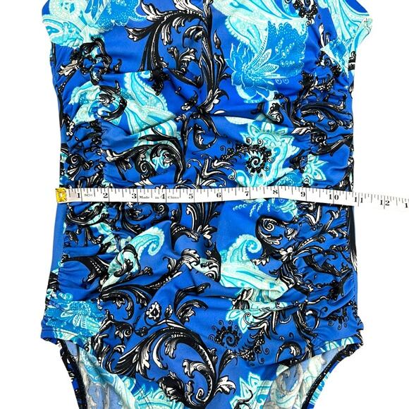 Robby Len One-Piece Swimsuit Blue Black Paisley Print Ruched Soft Cup Women's 10 - Picture 6 of 12